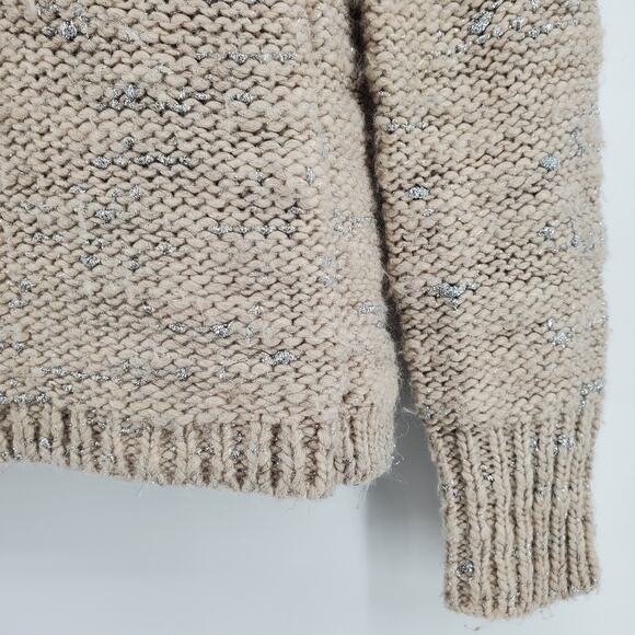Banana Republic Neutral Tan Italian Wool Yarn Metallic Open Tulip Hem Back XS - Picture 4 of 10